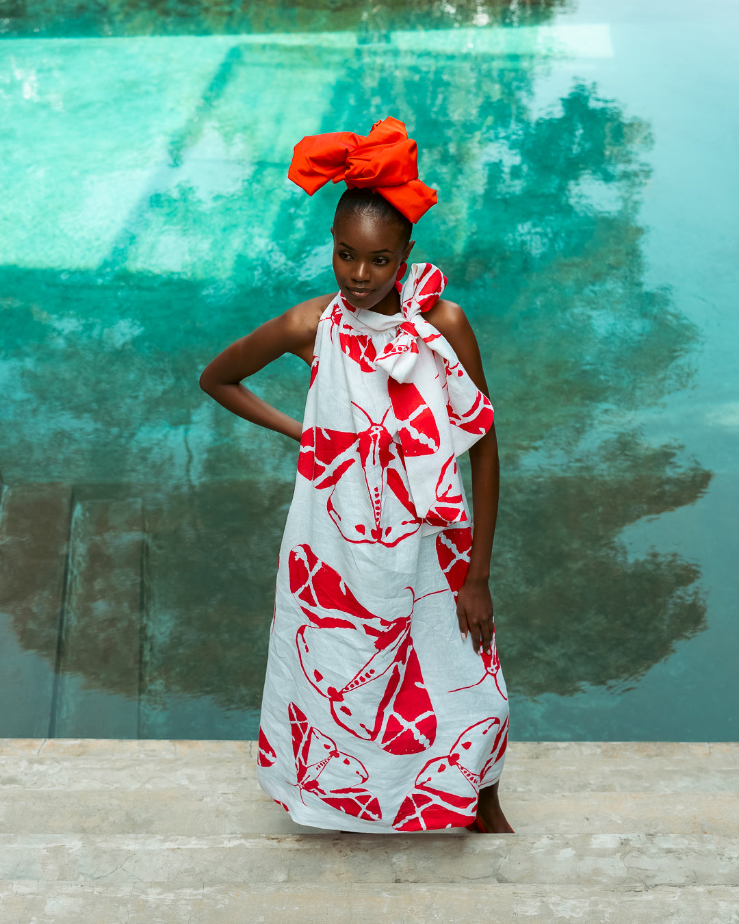 red dress with butterflies Beaded Butterfly Gown: Luxury One-shoulder African Dress