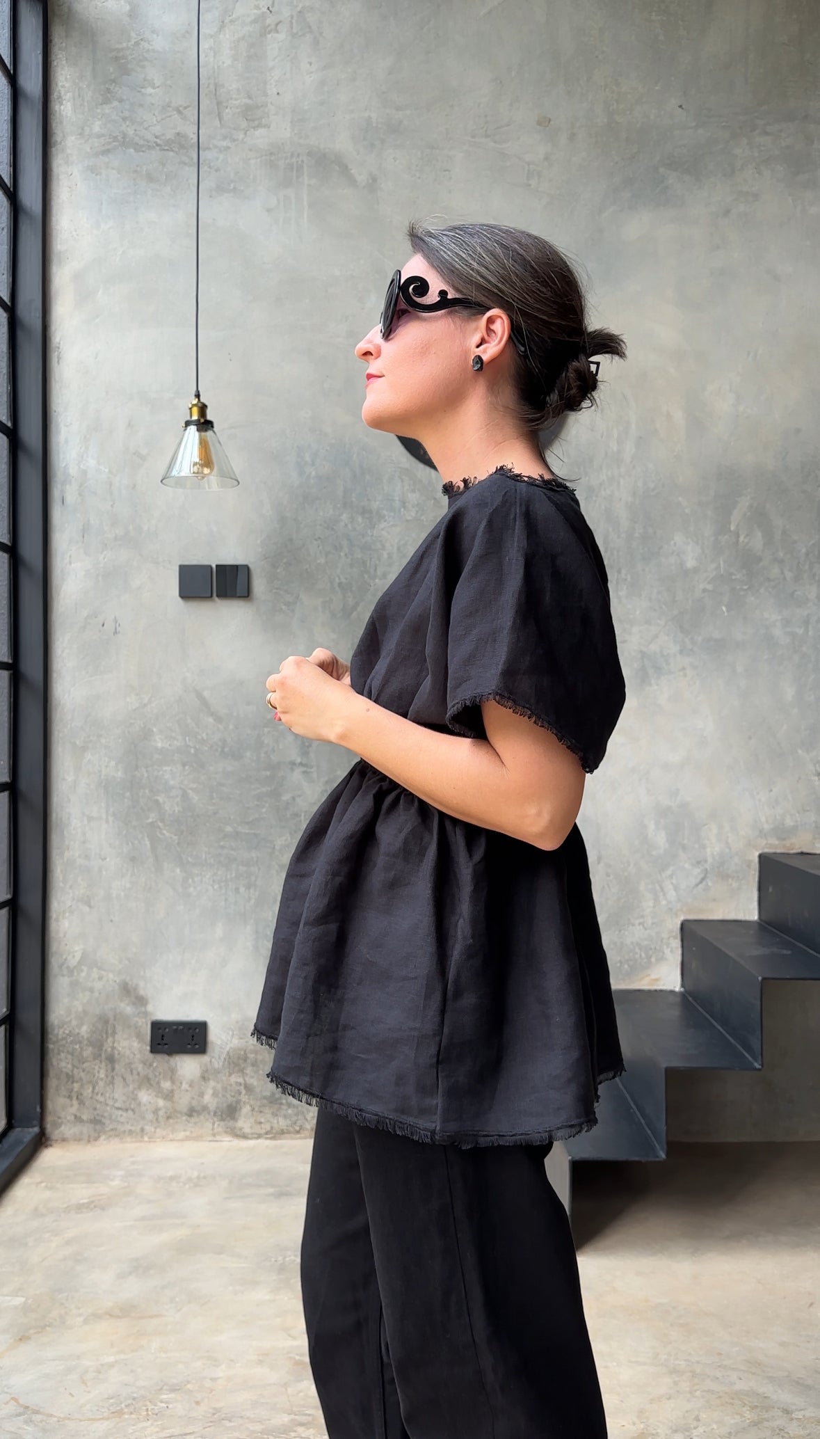 Freya Top Black Organic Linen