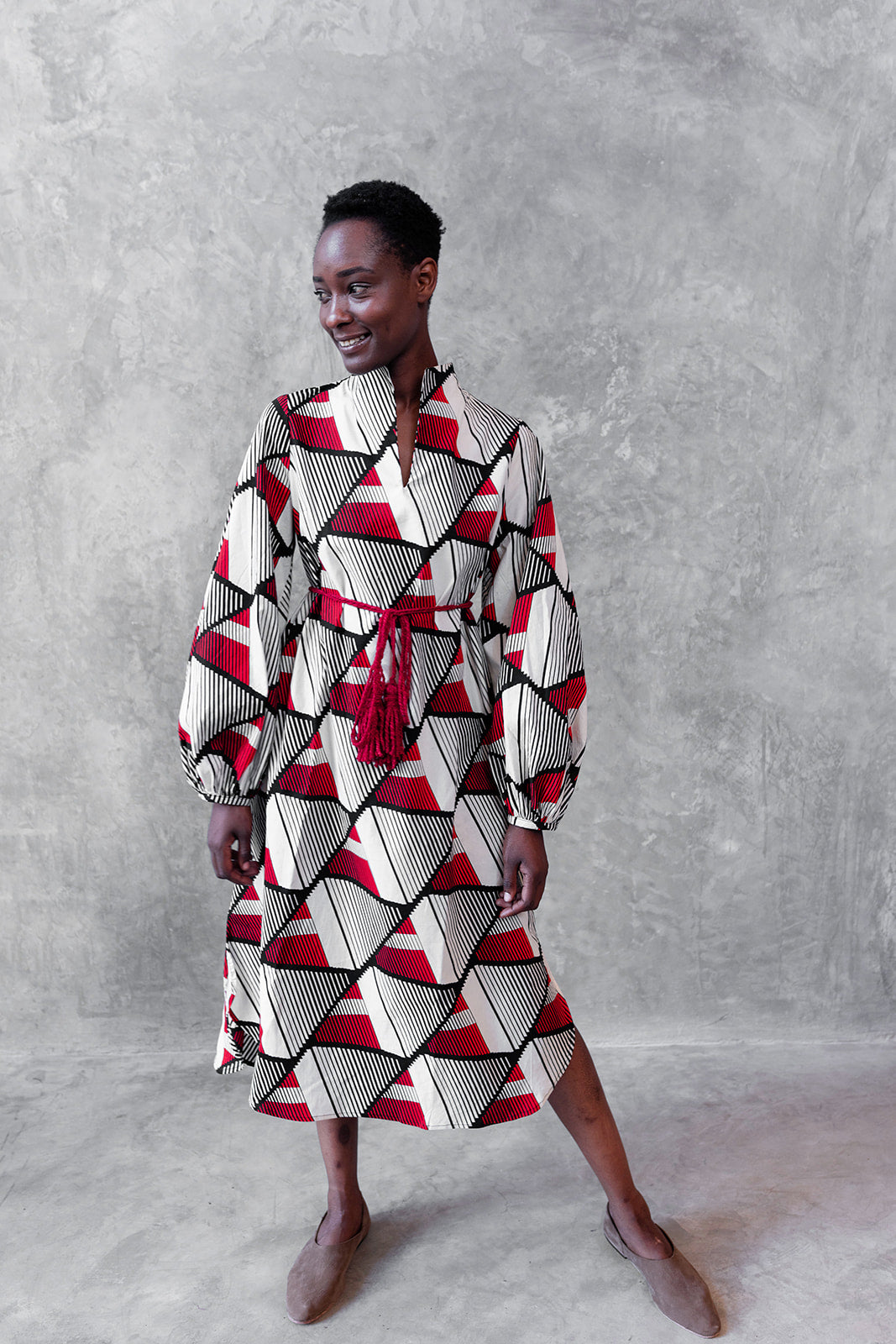 Puffy Sleeve Dress 'Orange Geometry'