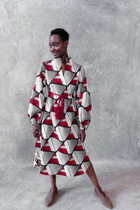 Puffy Sleeve Dress 'Orange Geometry'