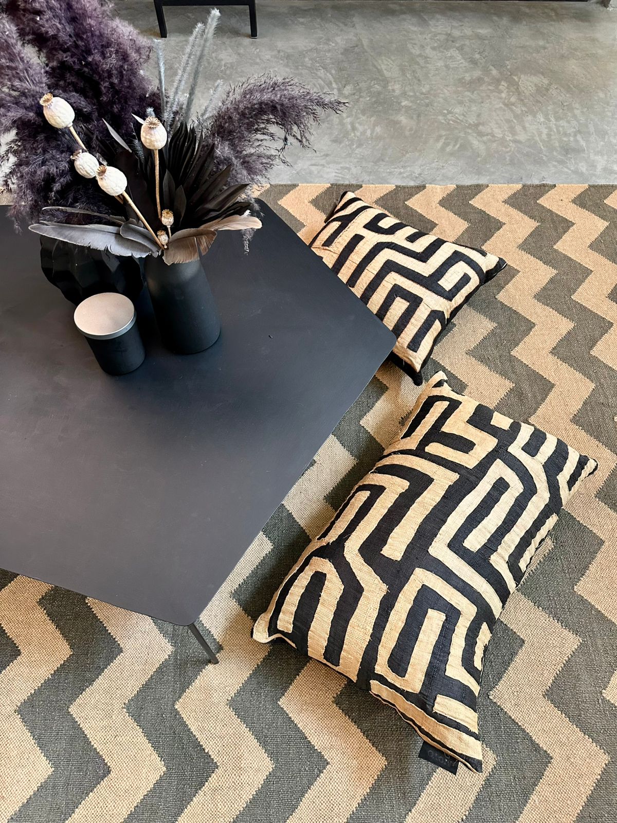 Kuba Cloth Pillows Applied