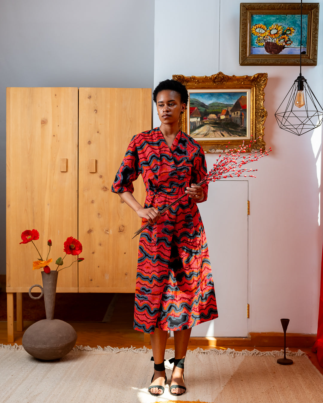 The 'Gaudi' Red-Grey Wrap Dress
