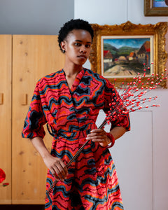 The 'Gaudi' Red-Grey Wrap Dress