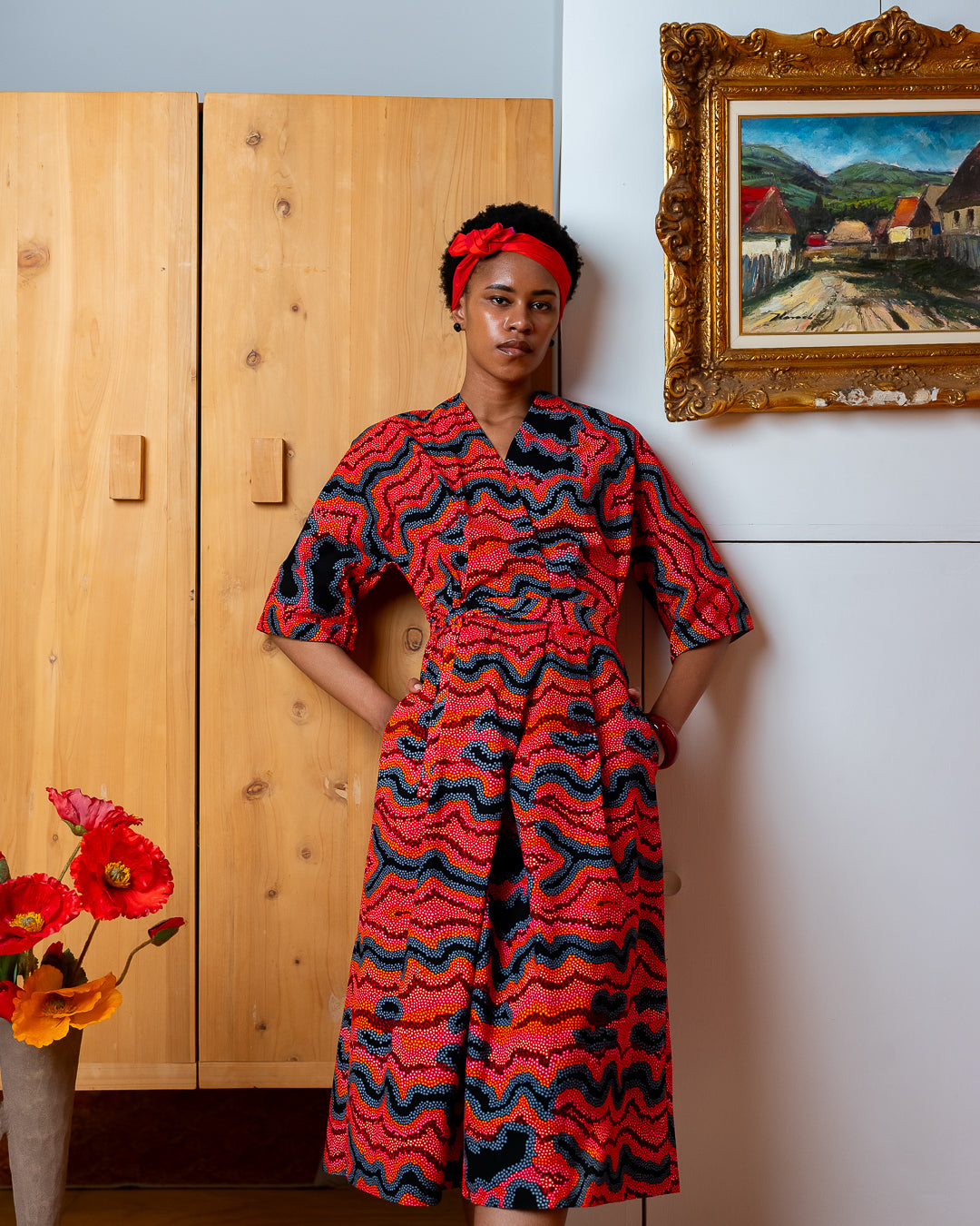 The 'Gaudi' Red-Grey Wrap Dress