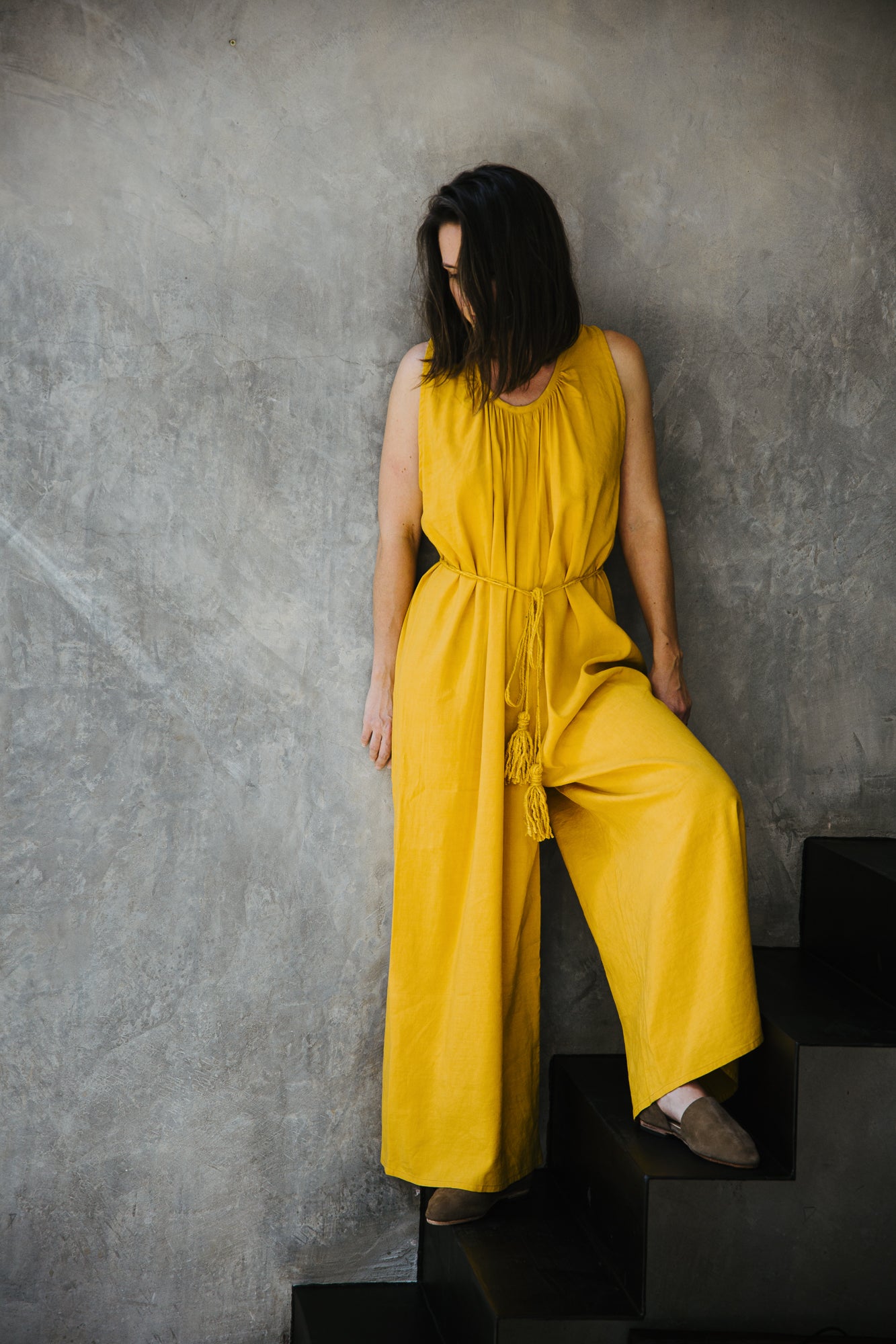 Marana Viscose Linen Mustard Jumpsuit