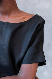 Linen V-Back Top Black