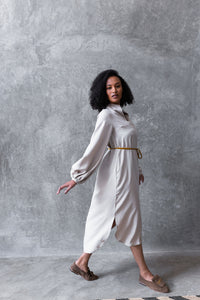 Puffy Sleeve Dress Midi with Tassel